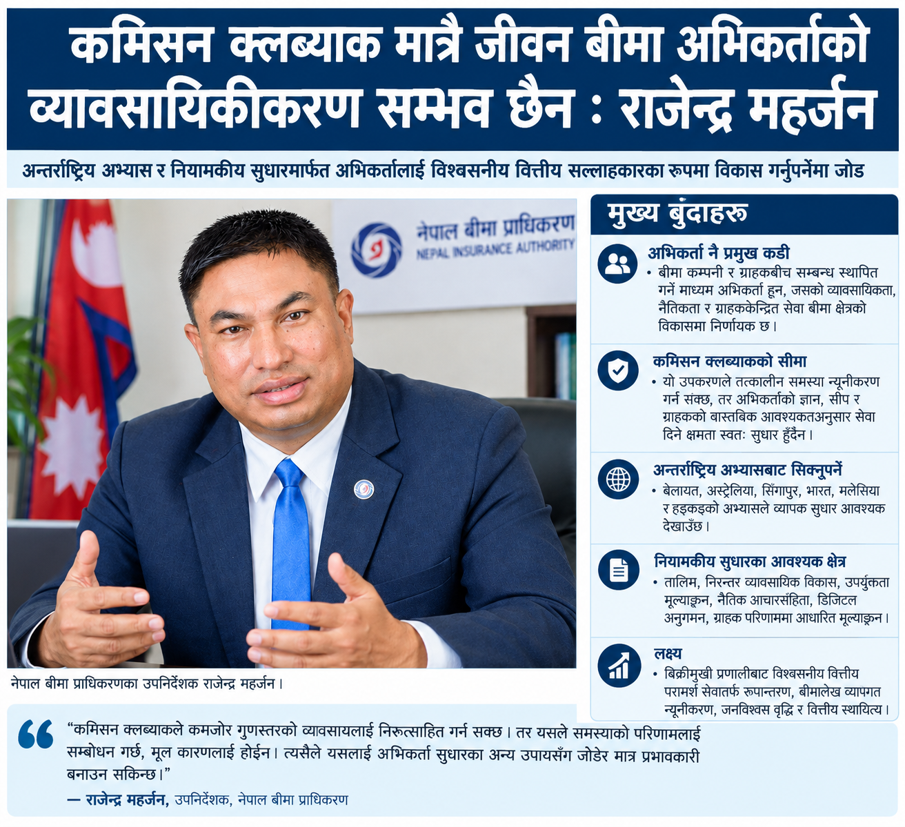 कमिसन क्लब्याकबाट मात्रै जीवन बीमा अभिकर्ताको व्यावसायिकीकरण सम्भव छैन : राजेन्द्र महर्जन